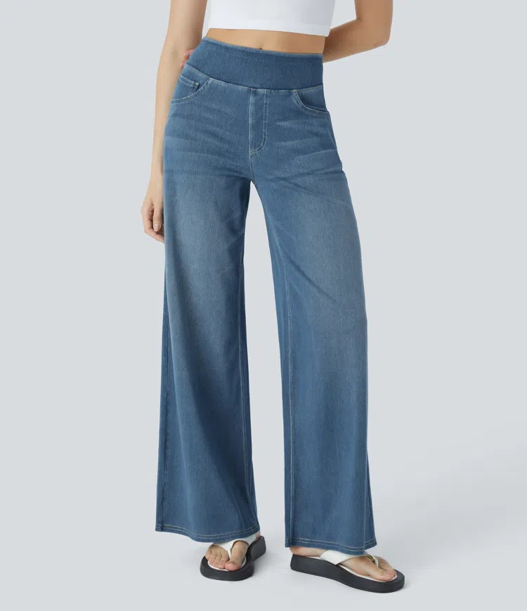 Naotstore - Super Stretch High-Waisted Wide Leg Jeans