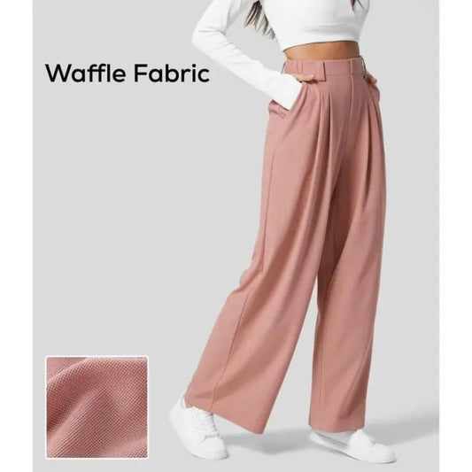 Naotstore - High Waisted Plicated Side Pocket Wide Leg Waffle Casual Pants