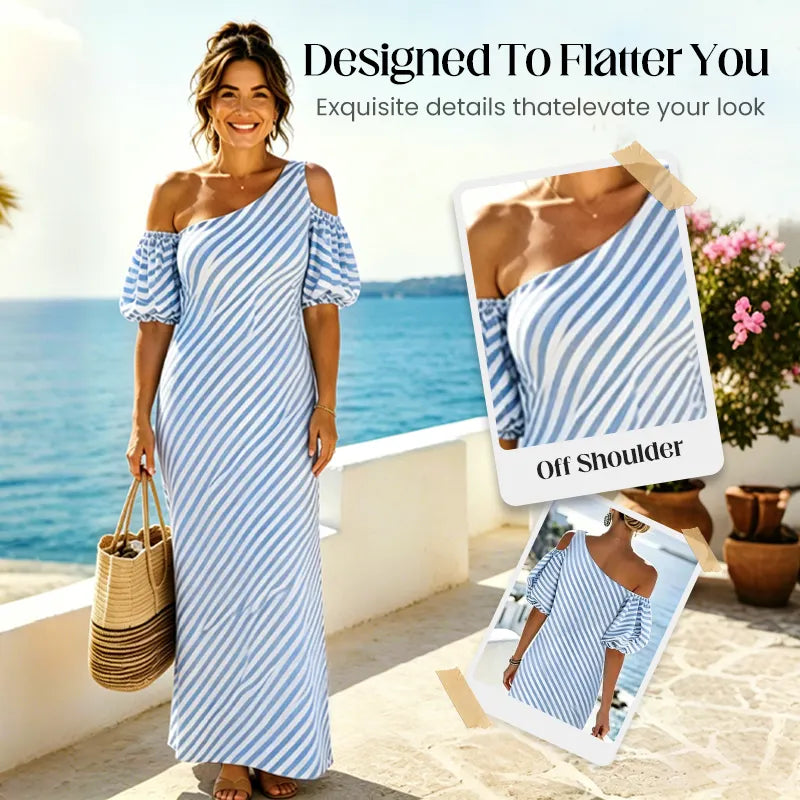 👗Summer Fashion Striped Off-Shoulder Dress