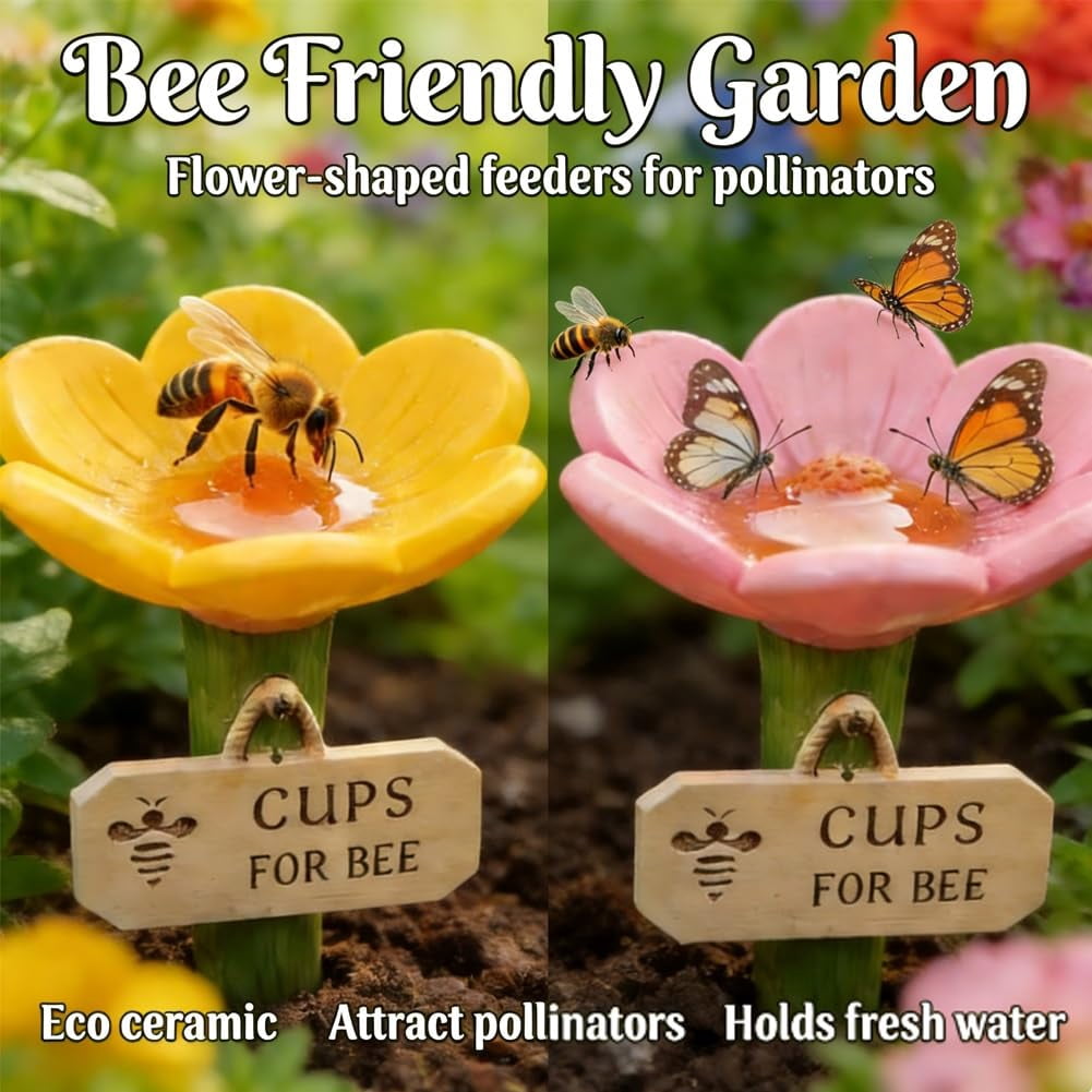 🌻🐝Flower-shaped bee watering station – Ceramic garden watering cup