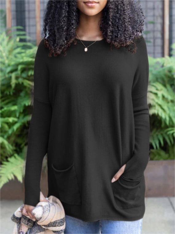 ✨This month's best-selling products💥LONG SLEEVE THUMBHOLE SWEATER POCKET TUNIC - naotstore