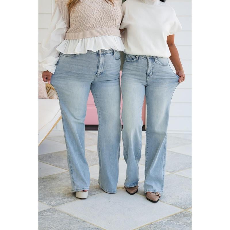 🎉Last day! 💥Special sale - High Rise Vintage Wash Tummy Control Top Straight Leg Jeans - naotstore