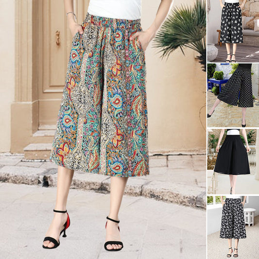 🔥Last day! 💥Special sale - Women's High Elastic Waist Pleated Chiffon Wide Leg Culottes - naotstore