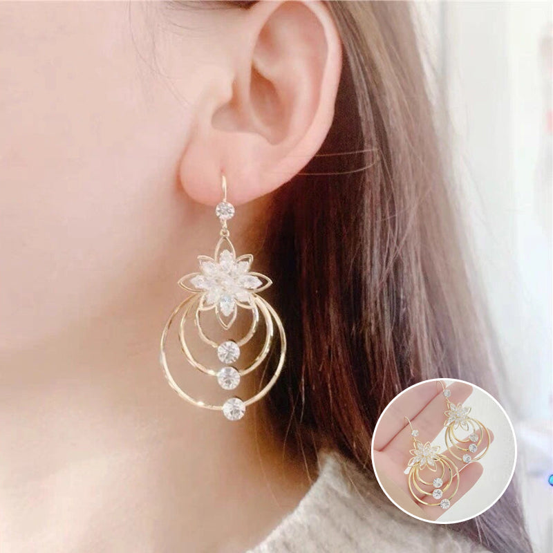 🔥Last day! 💥Special sale - Crystal Lotus Three Hoop Earrings - naotstore