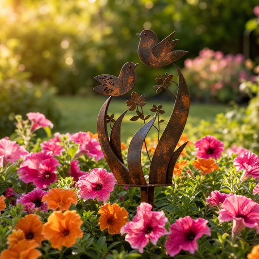 🕊️Lark & Iron Rustic Metal Bird & Wildflower Garden Stake