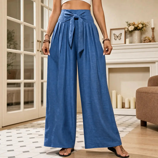 💙Summer Women's Lace-up Wide-Leg High-Waisted Pants