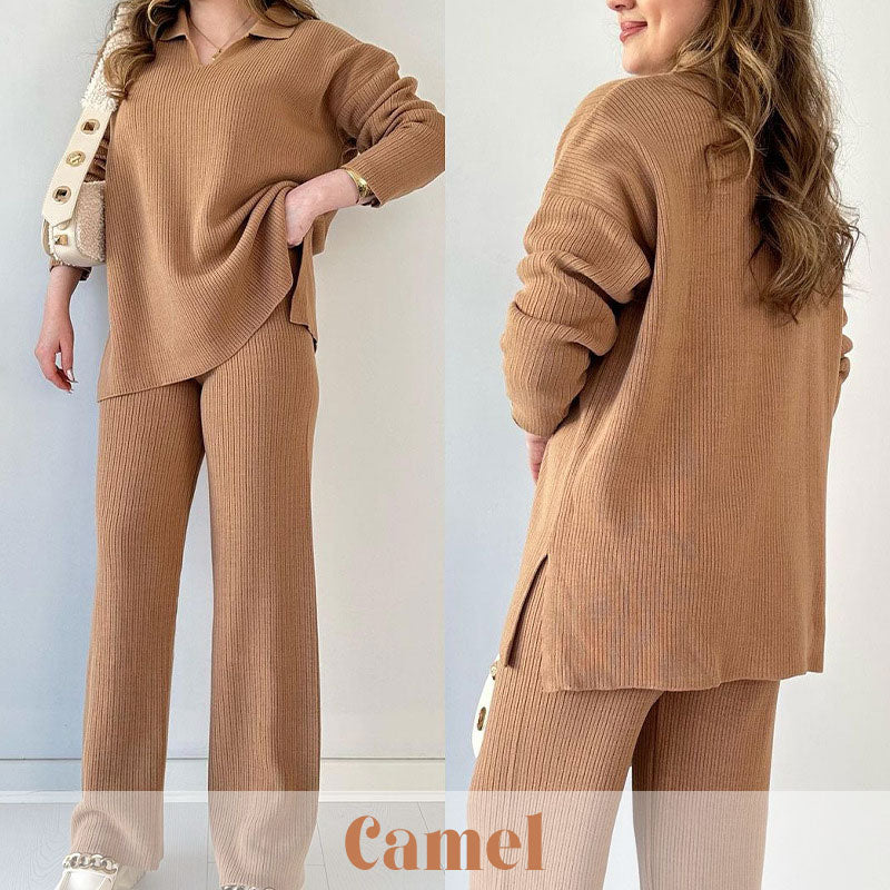 🎁Hottest recommendations - V-Neck Casual Slit Knitted Two-Piece Set - naotstore