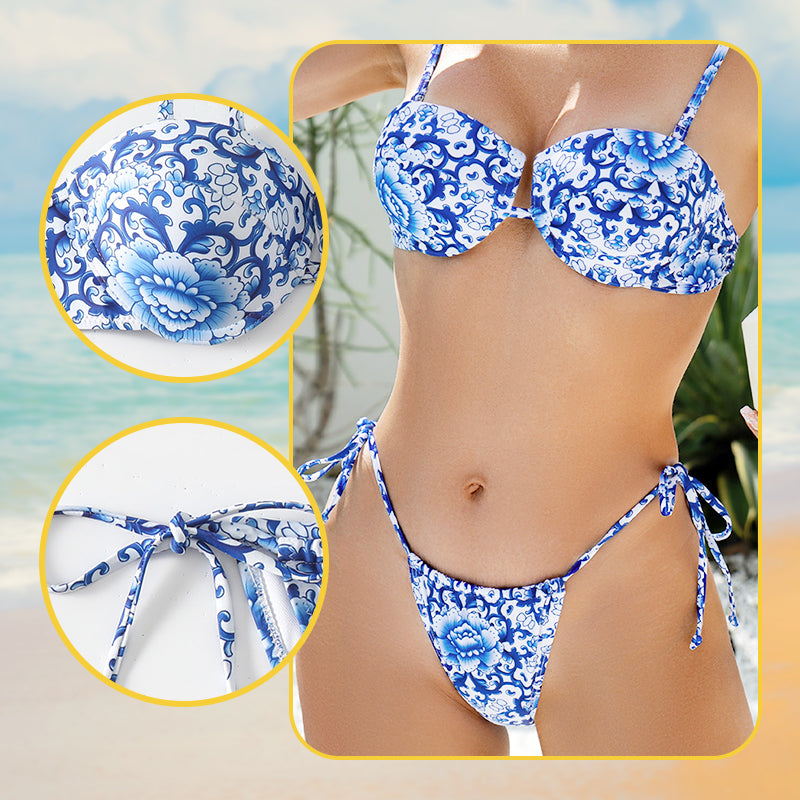 💥Hot recommendations - Blue and white porcelain printed women's swimsuit set - naotstore