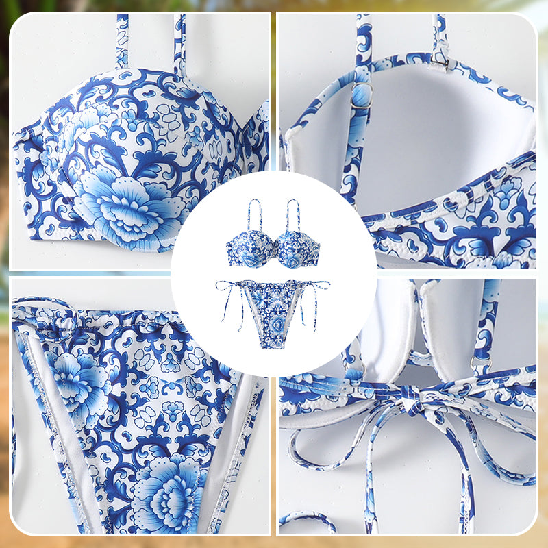 💥Hot recommendations - Blue and white porcelain printed women's swimsuit set - naotstore