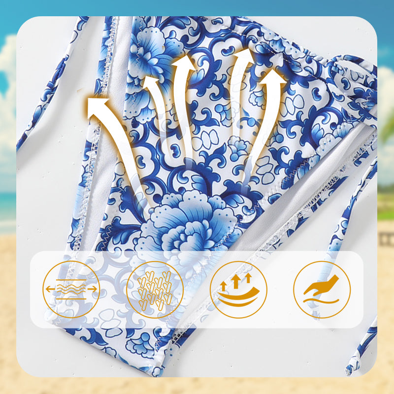 💥Hot recommendations - Blue and white porcelain printed women's swimsuit set - naotstore